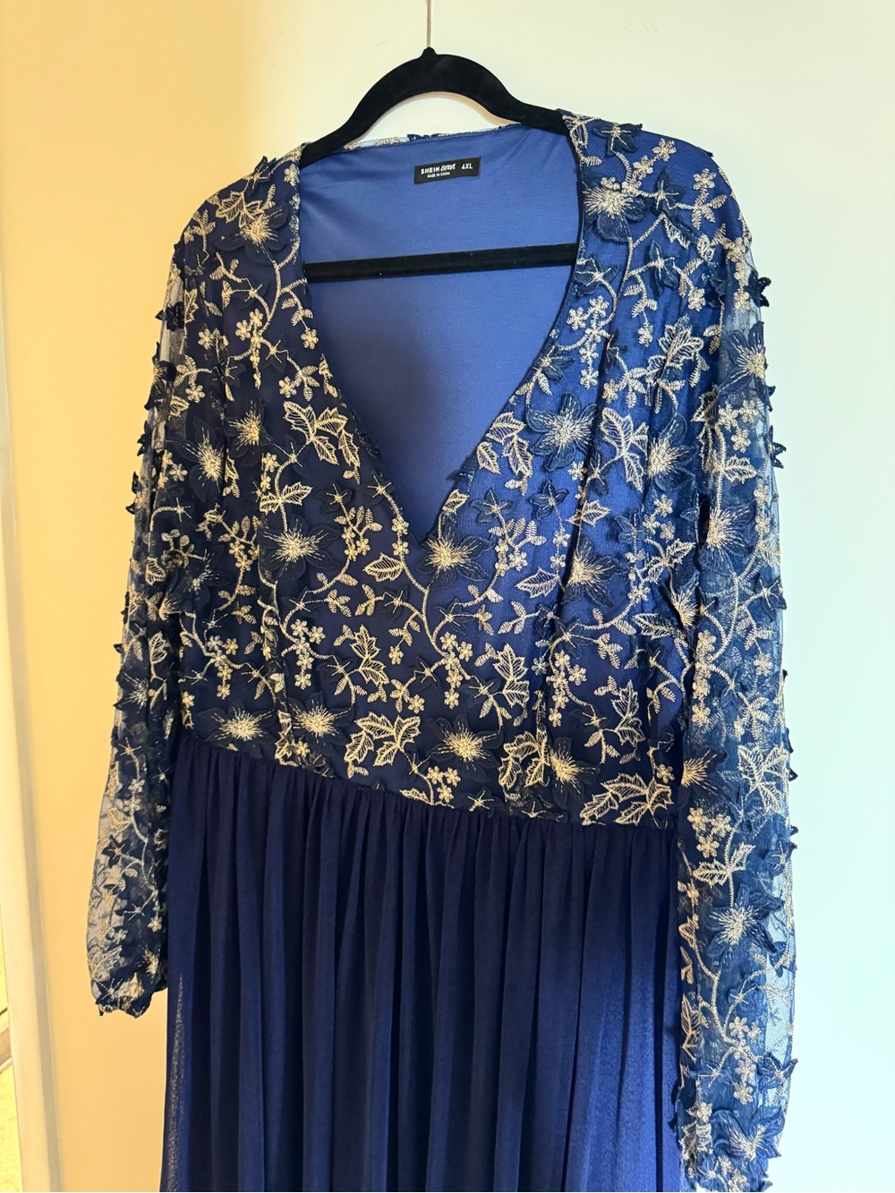 SHEIN Royal Blue Embroidered V-Neck Maxi Dress - Picture 3 of 5